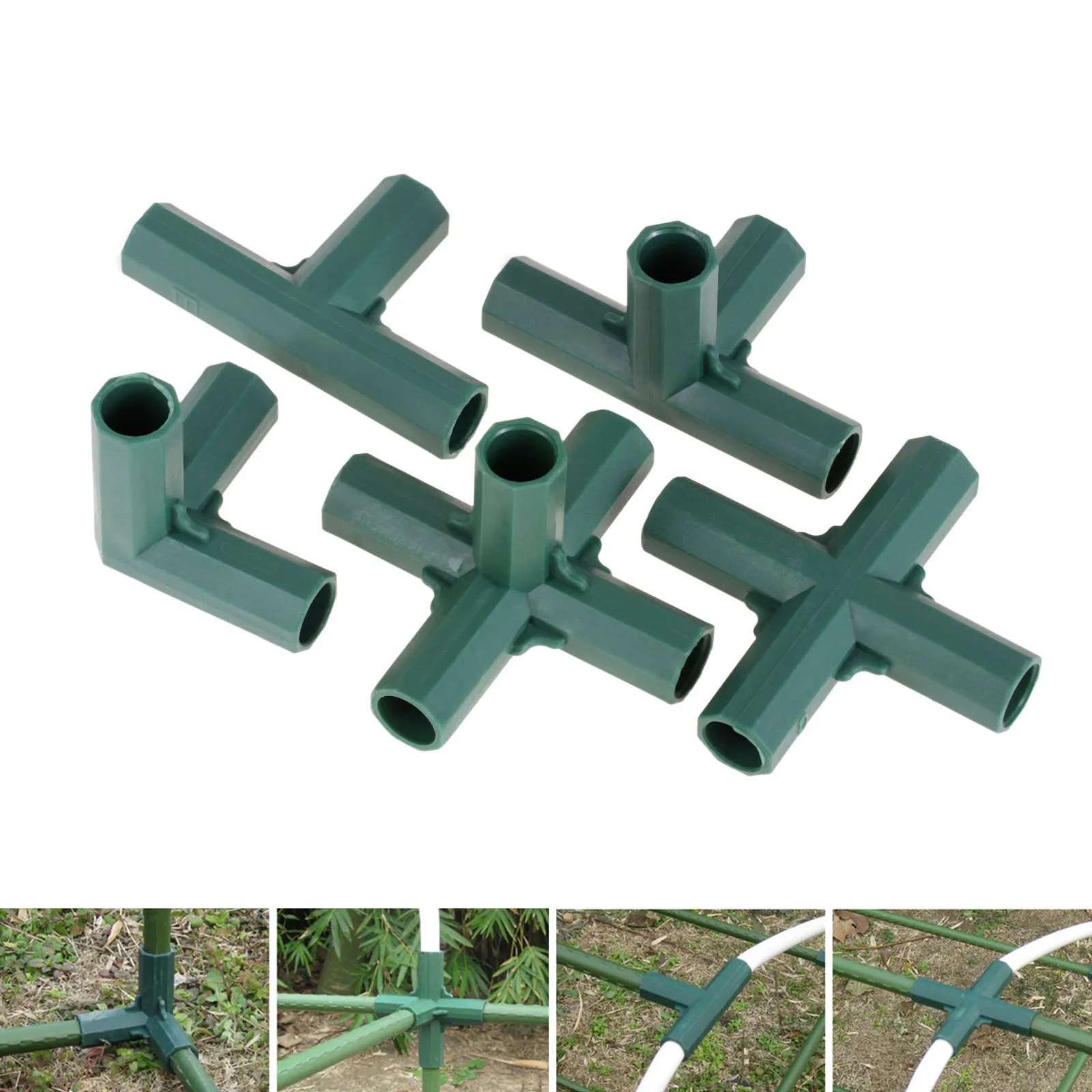 

1Pc Green 5 Types 16mm Greenhouse Frame Connector Plastic Stable Support Heavy Duty Frame Building Connector Home Garden Tools