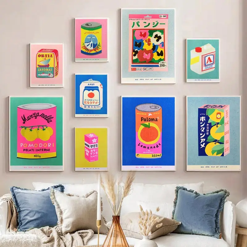 

Японские розовые чернила цветущей вишни, консервированные сардины, Томаты, настенная живопись, скандинавский постер, печатная картина в упаковке, кухонный Декор для дома