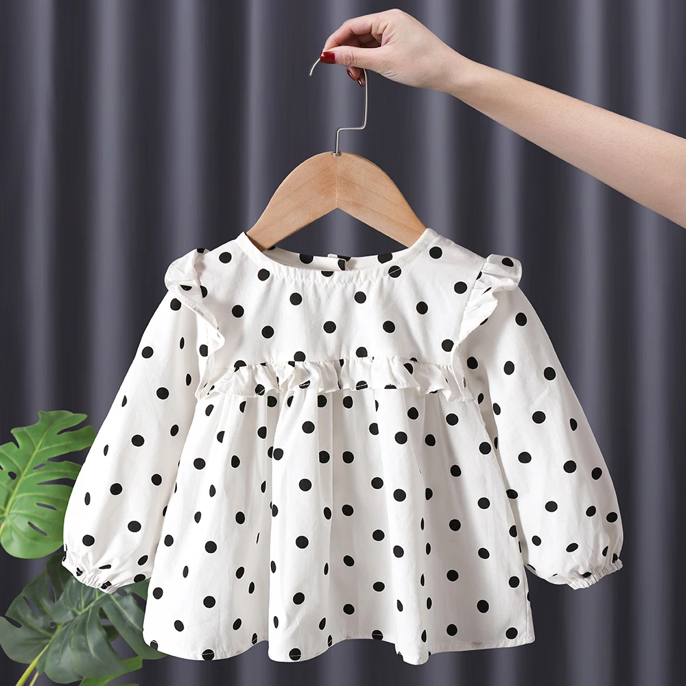 Children's Polka Dot Shirt Blouse Collar Doll Girl Kids Tops Girls