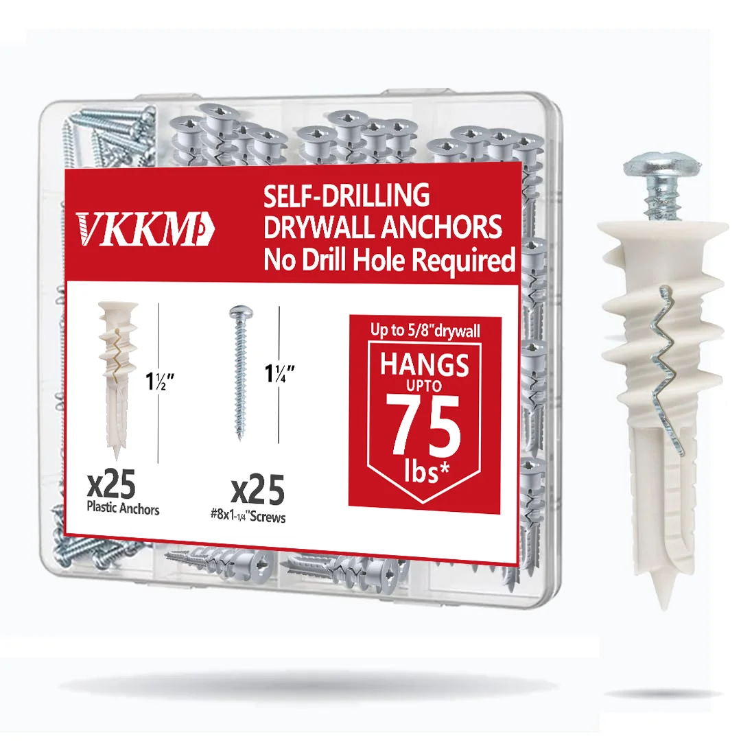 50Pcs Self Drilling Drywall Anchors and Screws kit #8 x 1-1/4&rdquo; Holds Upto 75lbs For Drywall