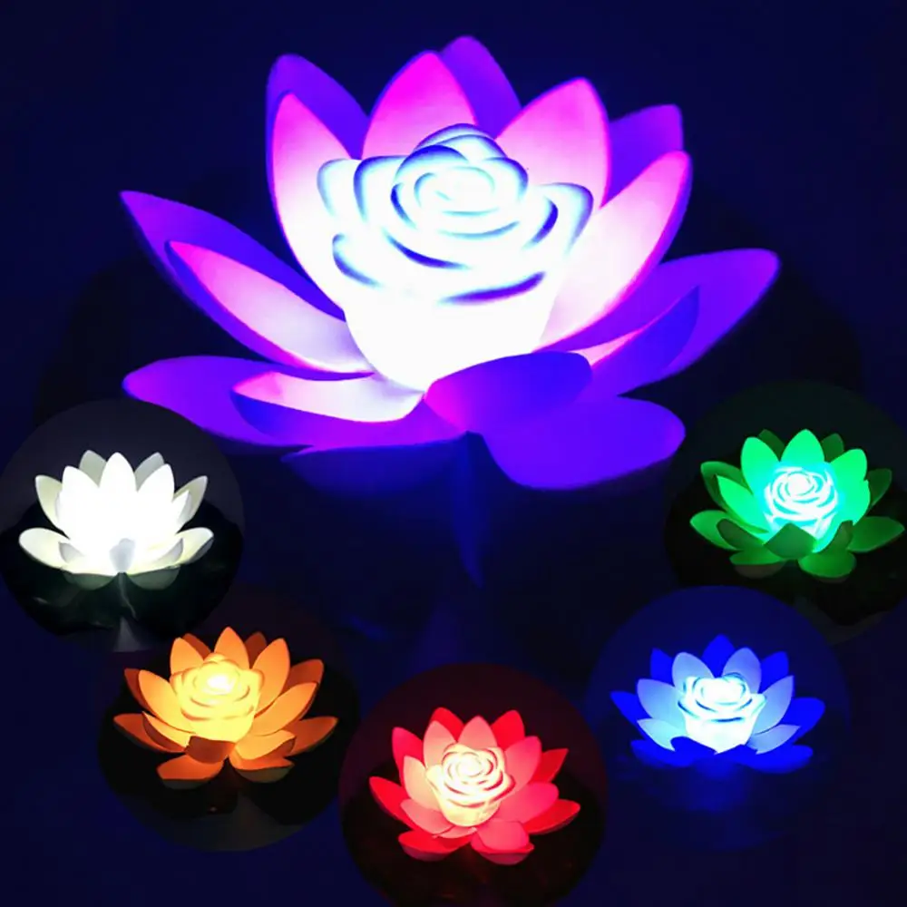 Energy Saving Solar Powered LED Lamp Night Light Artificial Floating Lotus Lotus Garden Pool Pond Fountain Decoration