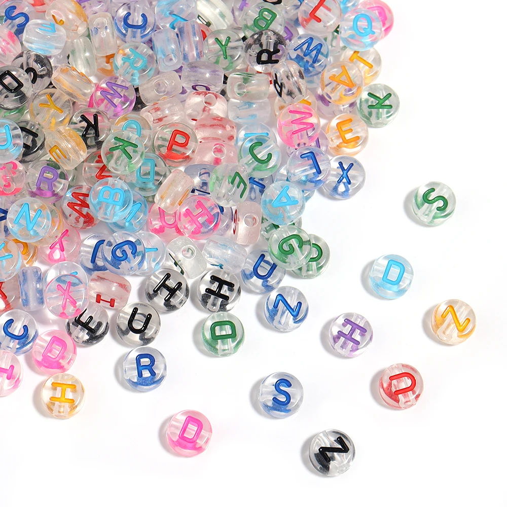 Transparent Alphabet Acrylic Beads Flat Round Letter Spacer Beads DIY Crafts Ornament Making Clothing Accesso 100Pcs/Lot 7mm