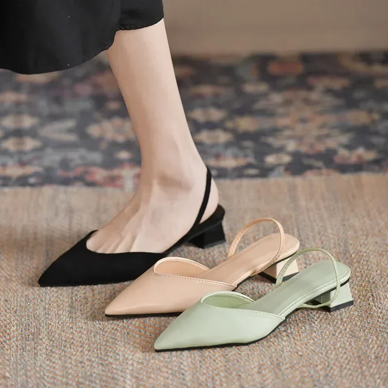 New Fashion Summer Women Pumps Woman Buckle Beige Single Shoes Square Heels Comfortable Dress Party Shoes 2