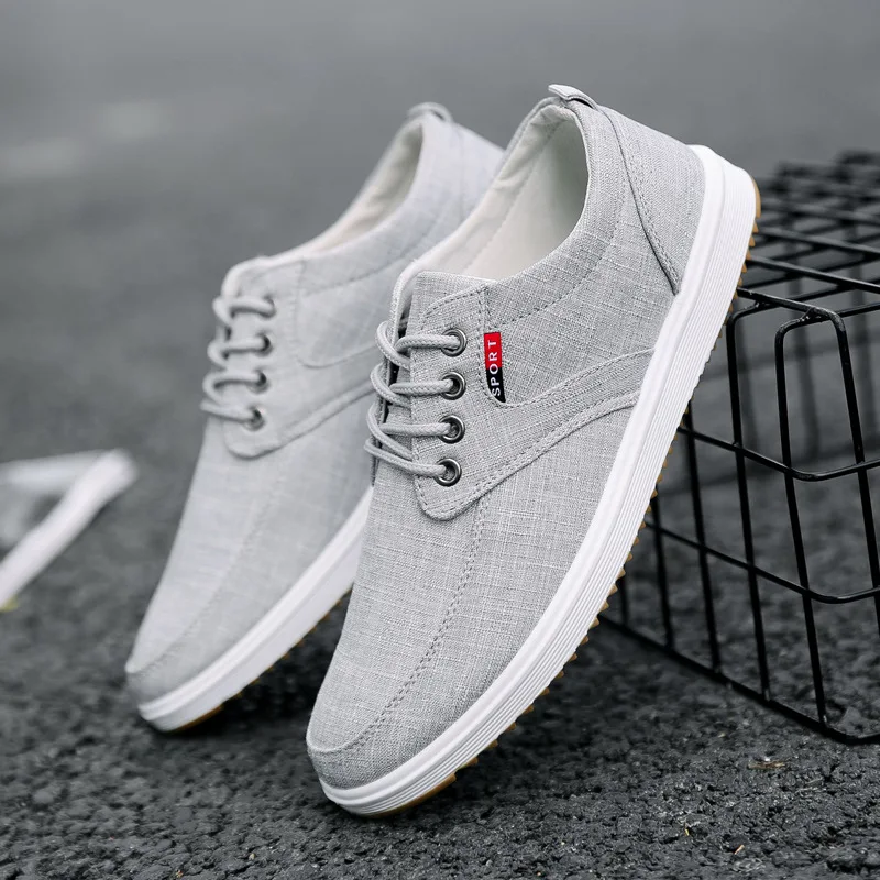 Men's Canvas Shoes Korean Style Breathable Round Head Lace Up Sneakers Casual Work Comfortable Trainers Zapatillas De Deporte 6