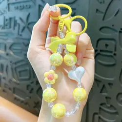 Vibrant Heart Acrylic Phone & Bag Charm Lanyard Keychain (Yellow)