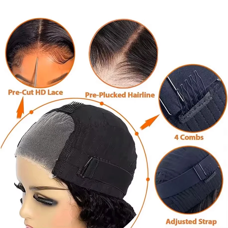 Wear And Go Glueless Bob Wig Human Hair Short Straight Lace Front Wigs Pre Cut Brazilian Hair 4x4 5X5 HD Lace Closure Wig 7
