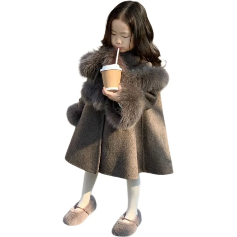 Kids jacket girls trench coats Girls Woolen Coat Overcoat Jacket Windbreak Outerwear Fuzzy Thicken Winter Warm Snowsuits Christmas Gift Children's Clothing