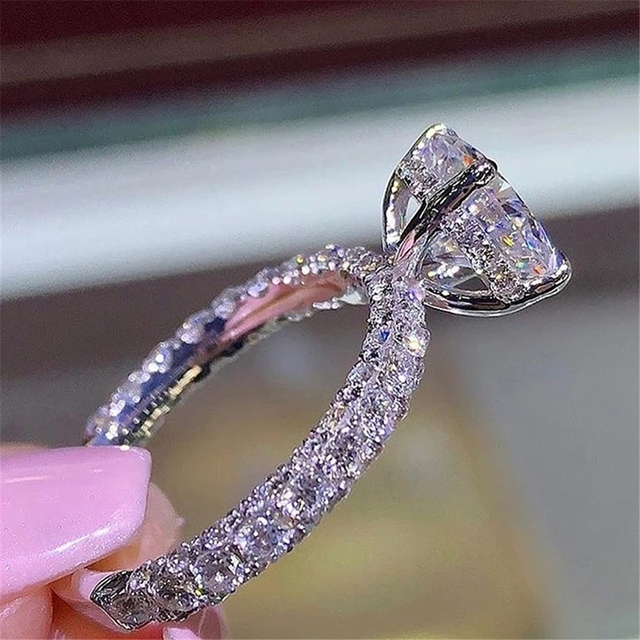 Fashion Silver Color Engagement Rings for Women Fashion White Zircon Crystal Ring Anniversary Bridal Wedding Jewelry