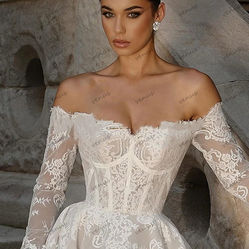 Gorgeous Wedding Dresses Elegant Bridal Gowns Off The Shoulder Robe Full Sleeves A-Line Modern Vestidos De Novia 2025 Customized 3