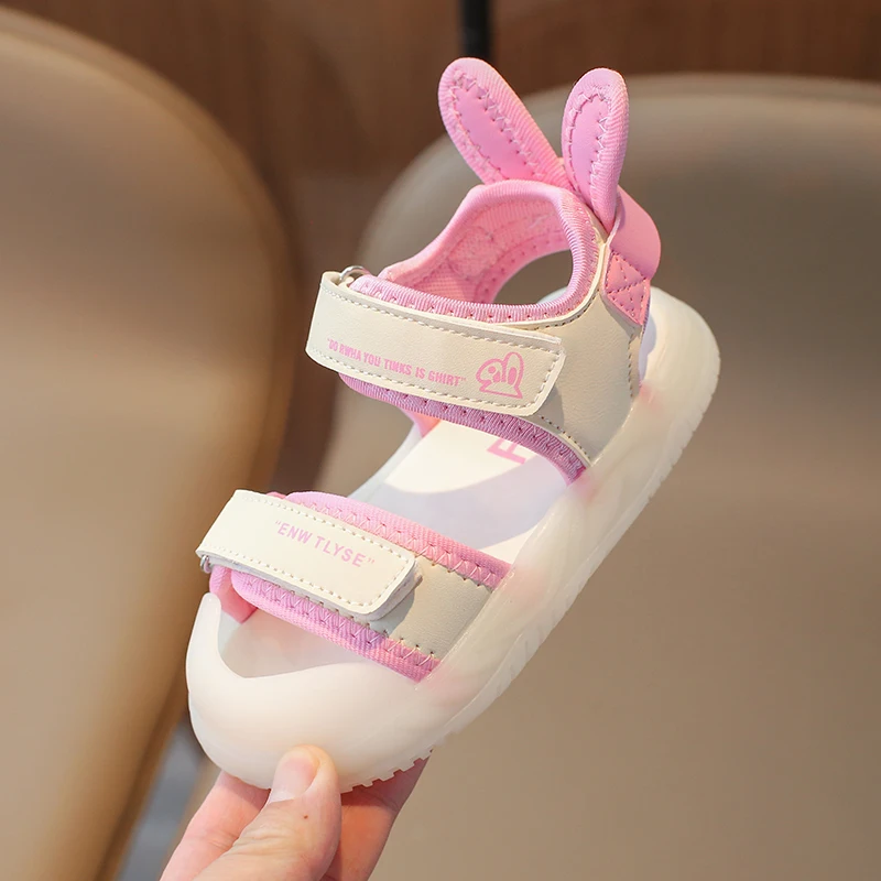 Children's Sandals 2-12 Years Old Cartoon Greenish Pink Soft Boys Girls Beach Shoes Casual Non-slip Kids Baby Sports Sandals 2