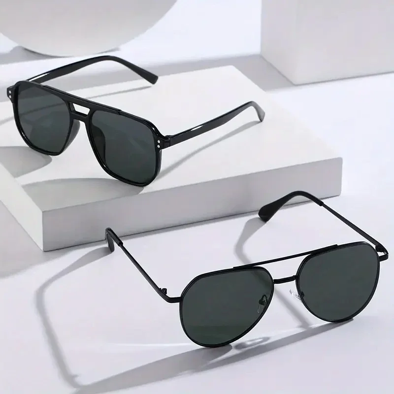 2pcs Unisex Classic Pilot Frame Casual Modern Simple Style Sunglasses For Men Daily Clothing Accessories Vacation Driving