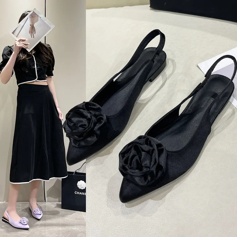 

Босоножки на низком каблуке, с острым носком и эластичным ремешком, прозрачные, в стиле ретро, большие размеры, бежевые, весна-лето 2024