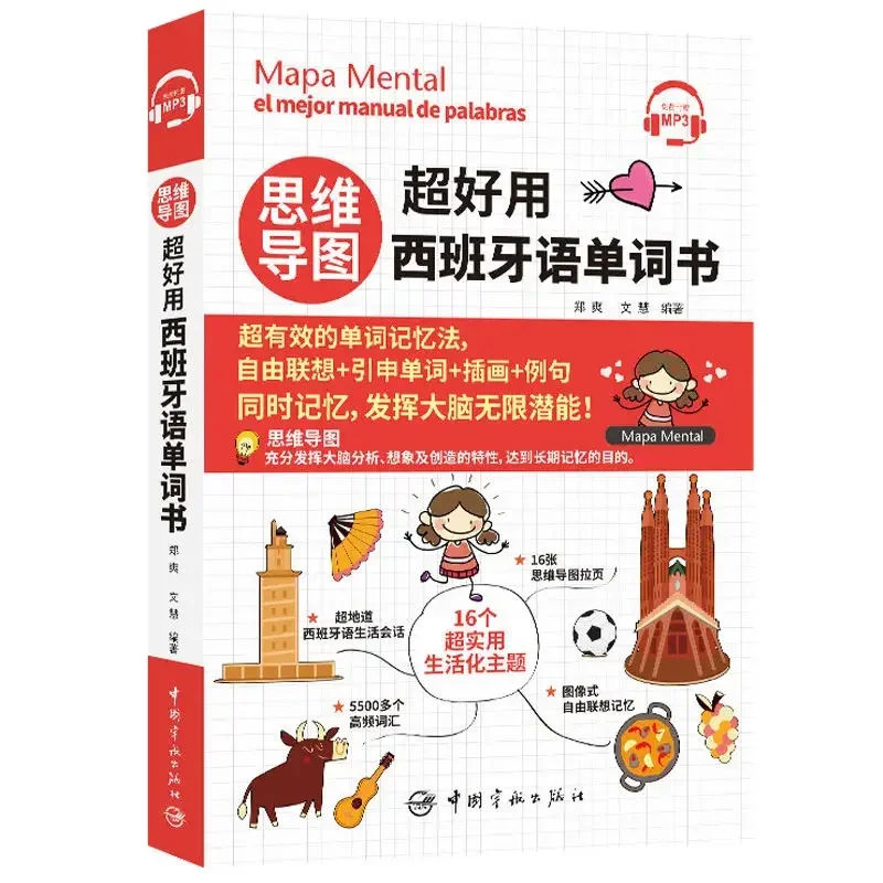 

Super easy to use Spanish word book, mind map, Spanish learning book, illustration for easy memory