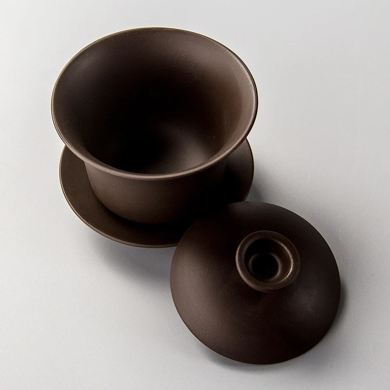 Chinese Teaset Elegant Gaiwan Tea Cups Purple Clay Tureen 120ml Lid Bowl Saucer Zisha Tea Brew Cup WF