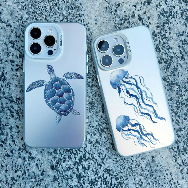 Sea Blue Turtle Design Laser-Engraved Phone Case with Cool Ocean Pattern