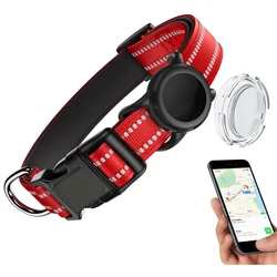 Waterproof Reflective Dog Collar with Secure AirTag Holder and Soft Padding - No AirTag - M(35 - 50cm) (Red (No Tracker))