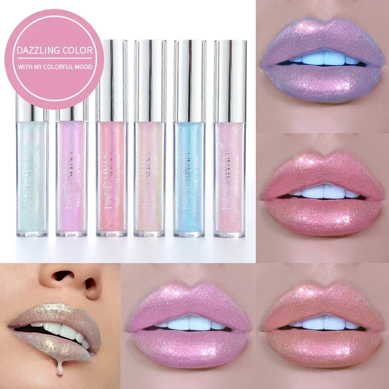 6 Colors Laser Holographic Lip Gloss Liquid Lipstick Mermaid Pigment Longlasting Glitter Waterproof Metallic Lip Makeup