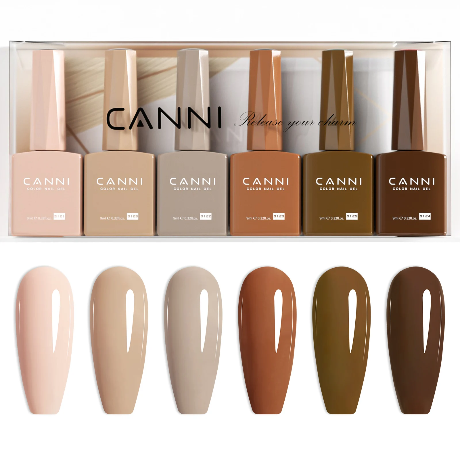 CANNI NEW 6개입/세트 HEMA TPO 프리 젤 폴리쉬 영구 네일 바니쉬 세트 오래 지속되는 매니큐어 베이스 탑 코트 젤 핑크 누드 컬러