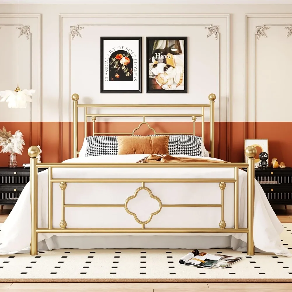 

Queen Size Metal Platform Bed Frame with Victorian Vintage Headboard and Footboard/Mattress Foundation/Under Bed Storage