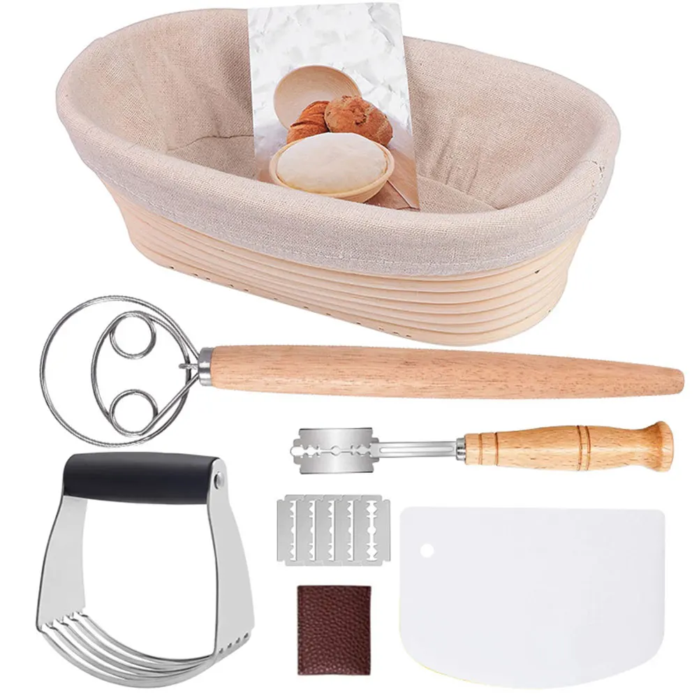 Baking Tools Full Set Dough Fermentation Bread Proofing Basket with Linen Insert Professional Home Baker Sourdough Rattan Basket