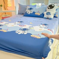 Cartoon Astronaut Printed Fitted Sheet Set with Elastic Band Soft Cotton Mattress Cover Anti-slip Bed Covers 3Pcs Bedding Set 5