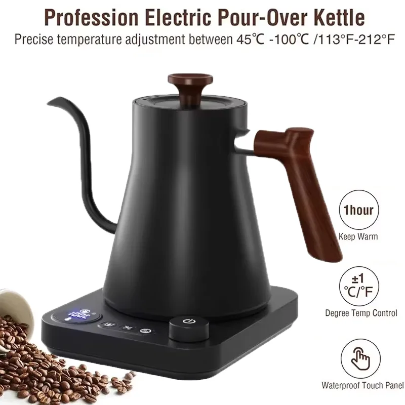 Electric Kettle 0.9L Temperature Control Stainless Steel Inner Quick Heating 1200W For Pour Over Coffee Tea