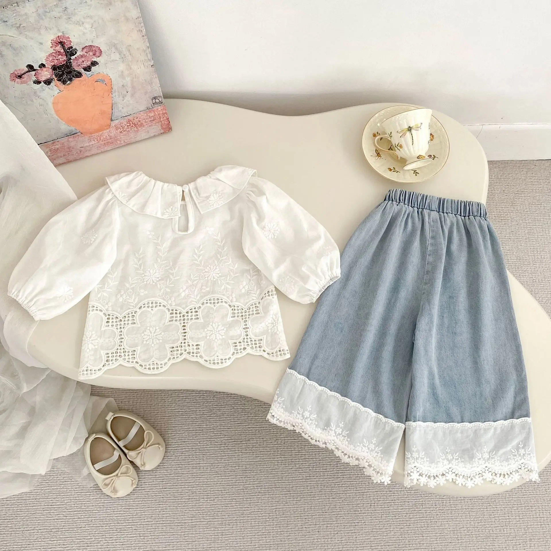 2025 Autumn New Girls Long Sleeve Lace Embroidery Shirts Solid Baby Girl Lapel Blouse Cotton Kids Tops Children Clothes 3 2025 Autumn New Girls Long Sleeve Lace Embroidery Shirts Solid Baby Girl Lapel Blouse Cotton Kids Tops Children Clothes - Image 3