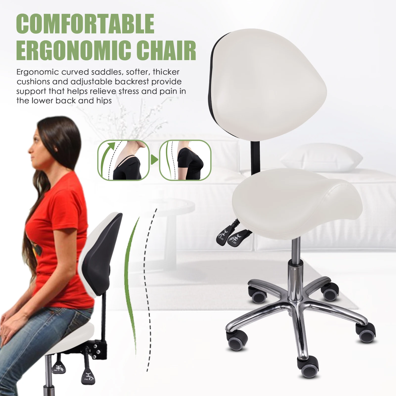 Saddle Rolling Adjustable Chair Adjustable Height Ergonomic Saddle Stool for Kitchen Salon Work Area Clinic Living Room 3