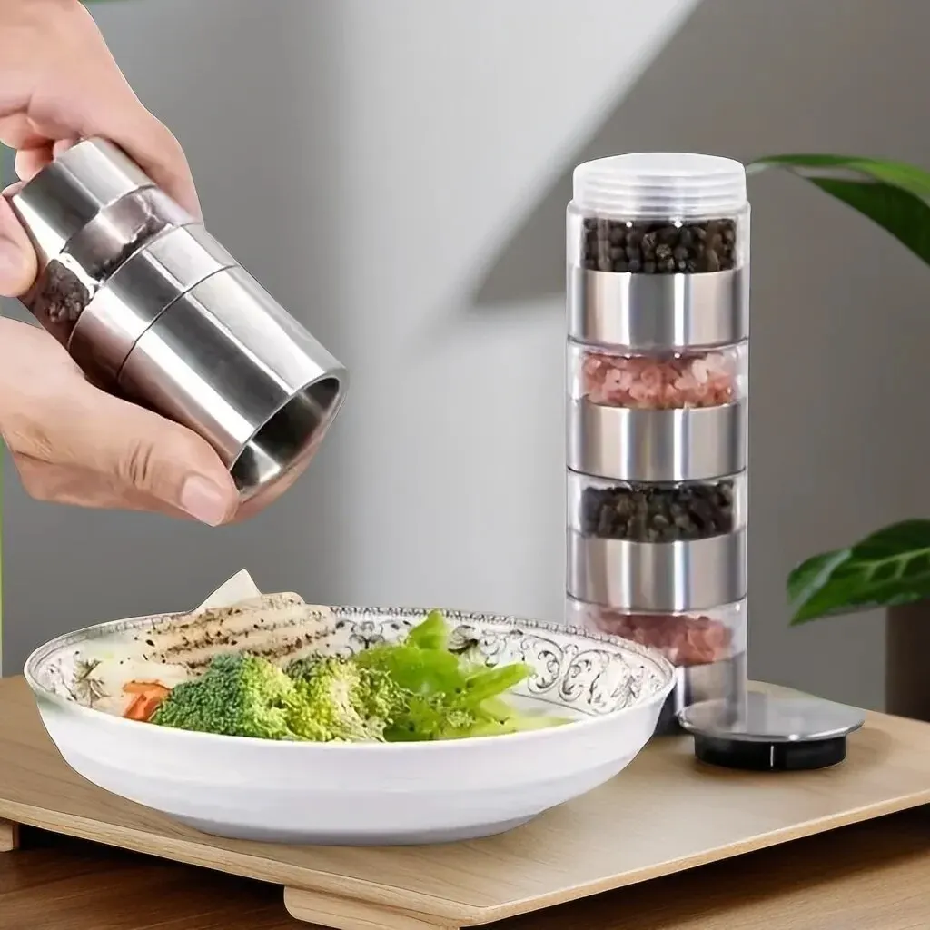 1pc 5in1 Pepper Grinder Salt And Pepper Ginder Stainless Steel Spice Grinder Multi-layer Manual Mill Spice Crusher salt and pepper grinder nut spice grinder pepper grinder herb spice grinder