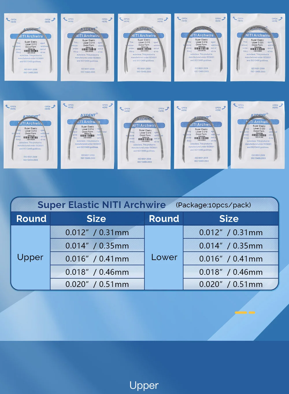 AZDENT 10 teile/paket Dental Kieferorthopädische Bogen Drähte Super Elastische Niti Legierung Runde Rechteckige Form Eiförlose Form Zahnarzt Materialien – Detail 5