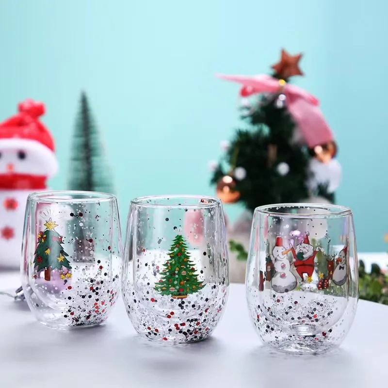 2/4pcs Double Wall Glass Cup Set High Borosilicate Glass Mug Heat Resistant Tea Milk Coffee Cup Drinkware Christmas Gift