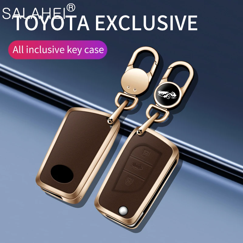 

Metal Leather Car Remote Key Case Cover Shell Fob for Toyota Auris Corolla Avensis Verso Yaris Aygo Scion TC IM 2015 2016 Camry