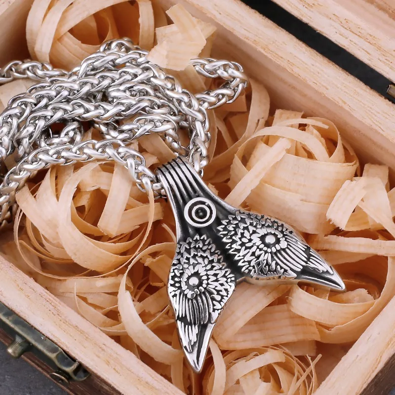 Collier tête de corbeau Viking vintage pour hommes, pendentif amulette nordique Odin, symboles animaux, mode punk, bijoux comme cadeau pour hommes