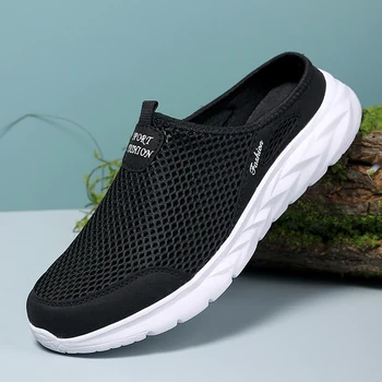 2024 Men Half Slippers Anti-slip Men's Casual Shoes Lightweight Male Flat Slippers Breathable Fashion Slip on Flats Outdoor 1