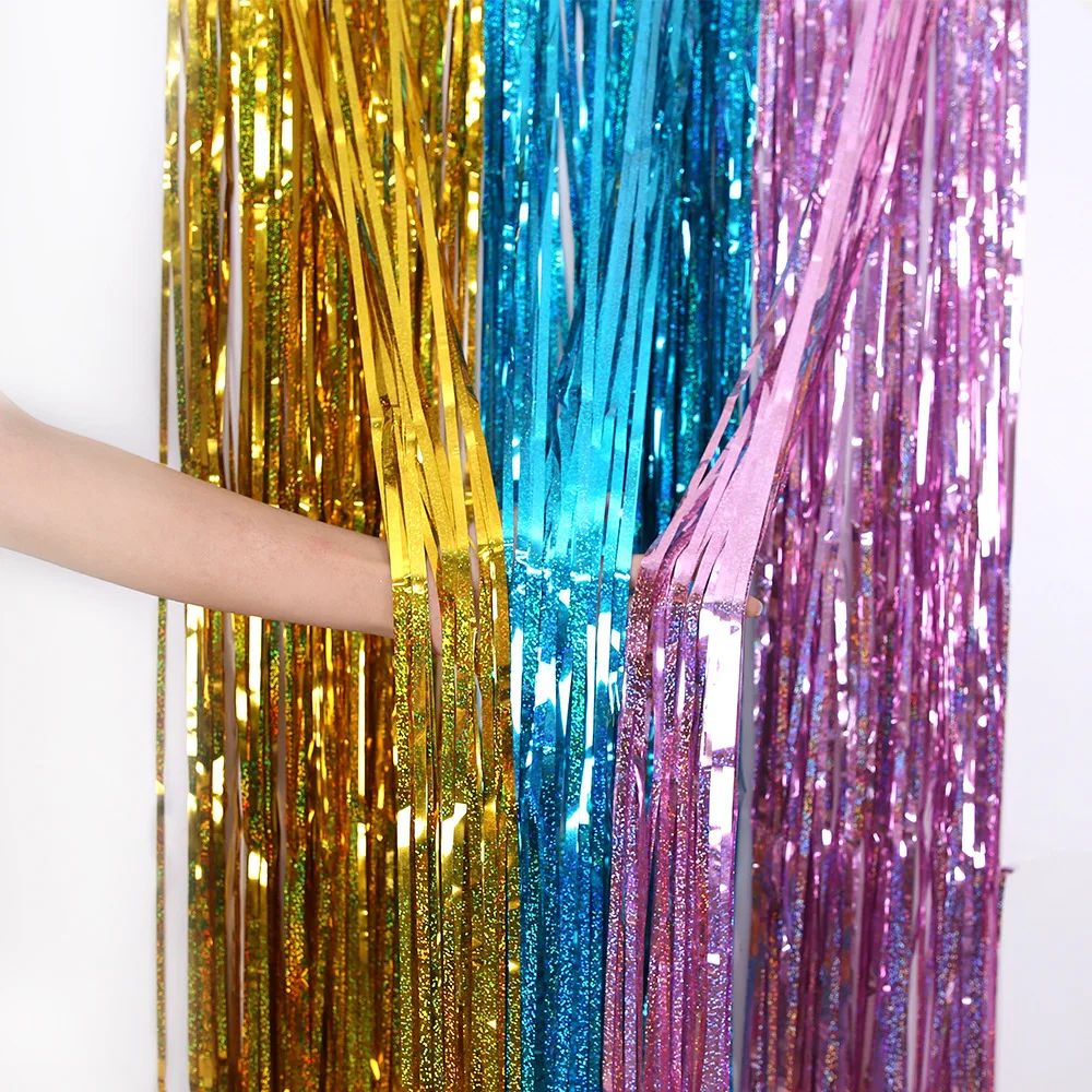 Glitter Metallic Foil Tinsel Curtain Backdrop 2M For Birthday Wedding Bridal Shower Bachelorette Party Decor Adult Anniversary