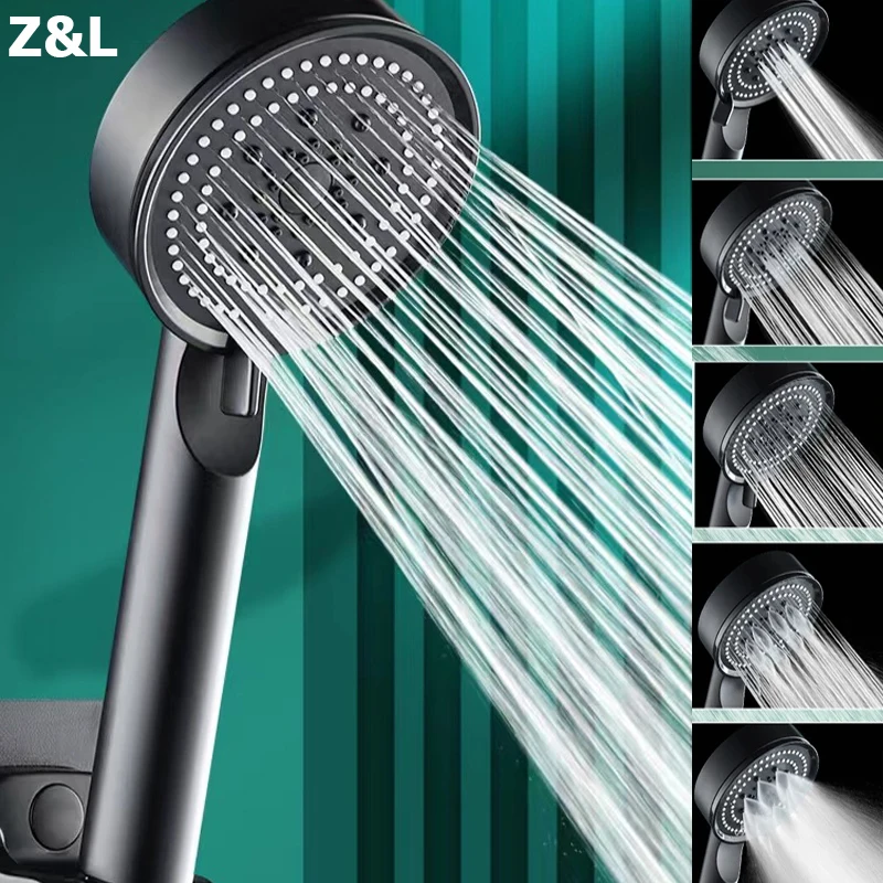 Pommeau de Douche Haute Pression Noir Argent, 5 Modes, Buse de  Pulvérisation de Énergie de Bain, T-shirts d'Eau, Déterminer la Douchette,  Accessoires pour la Maison