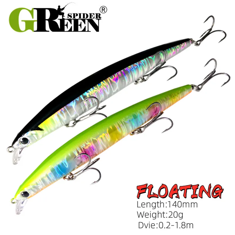 

GREENSPIER новая ультра-длинная приманка для рыбной ловли, плавающая приманка в форме гольяна 140 мм/20 г для морской рыбалки, искусственная жесткая приманка, приманка в виде морской рыбы