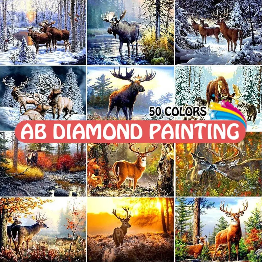 

Алмазная живопись, животные, Алмазная мозаика AB Deers стразы, алмазная вышивка 5D «сделай сам», полноразмерная/круглая вышивка крестиком, домашний декор