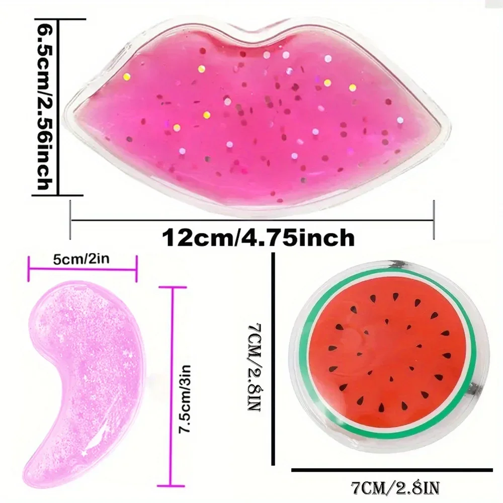2 Pcs Glitter Sequin Gel Eye Mask and 1lips Ice Pack - Reusable Dual Temperature Eye Patches, Hot & Cold 3