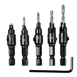 5-Piece Woodworking Hex Shank Countersink Drill Bit Set (Silver)