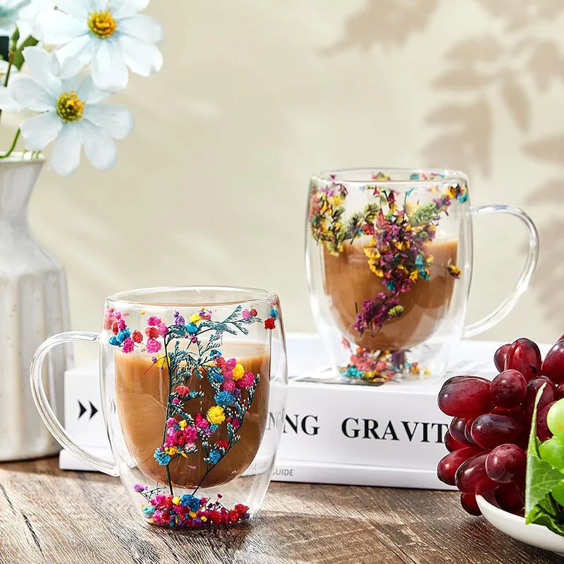 Tazze Per Bevande Calde E Fredde Tazze A Doppia Parete In Vetro, 350 Ml, Tazza Di Vetro Caffè, Idea Tazzine Caffe