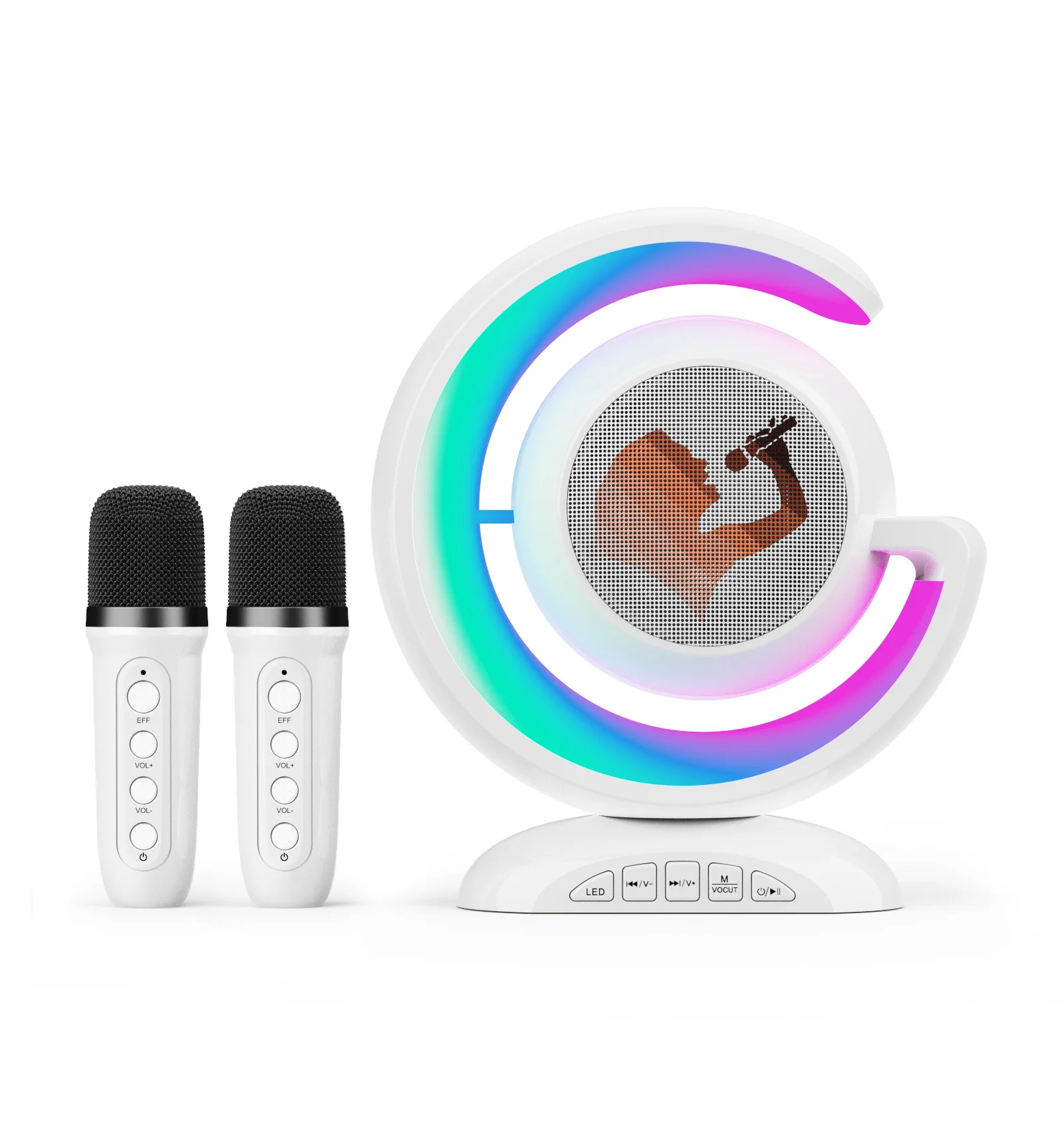 

Colorful Lighting Wireless Dual Microphone Speaker 2023 New Bluetooth Music Player KTV Sound System Atmosphere Home Karaoke
