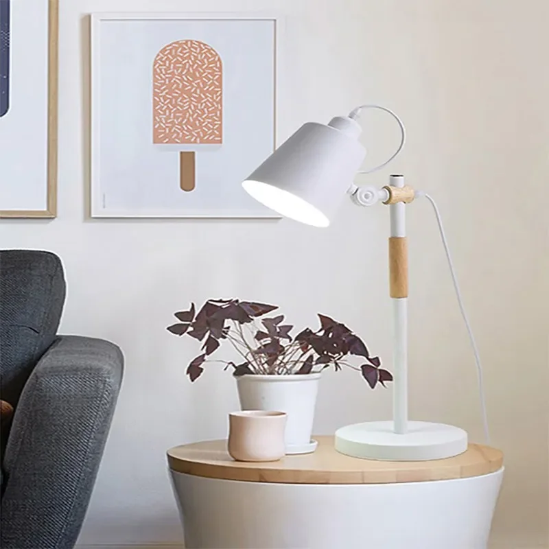 

Nordic LED Table Lamp Minimalist Rotatable Black White Wooden E27 Illumination Fixtures For Study Living Room Bedroom Luminaires