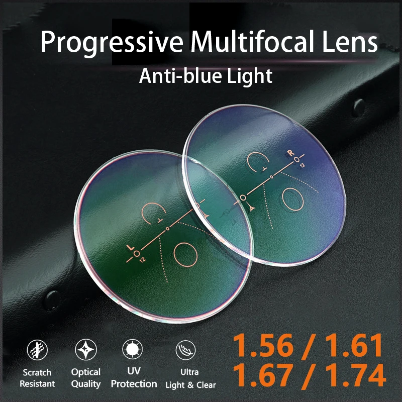 Prescription Glasses Lenses Ultra-thin HD Anti-reflection Anti-scratch HMC Anti-blue Ray Progressive Multifocal 1 Pair