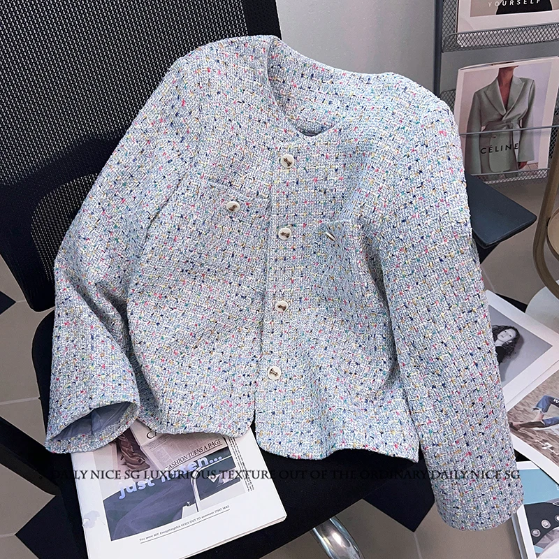 

Женская твидовая куртка с коротким рукавом, длинная куртка в уличном стиле, Y2K, осень 2023