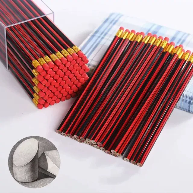 1pcs HB Hexagonal Wood Pencils Red Black Striped  With Tip Break Resistant For Kids Sketch Drawing School Stationery Supplies 1