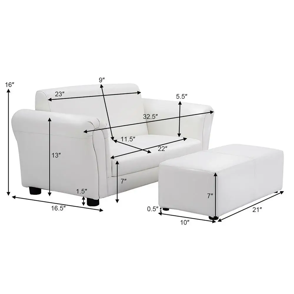 White Kids Sofa Armchair with Ottoman Comfortable Children Lounge Chair Great Reading Watching TV Playroom Birthday Gift 4