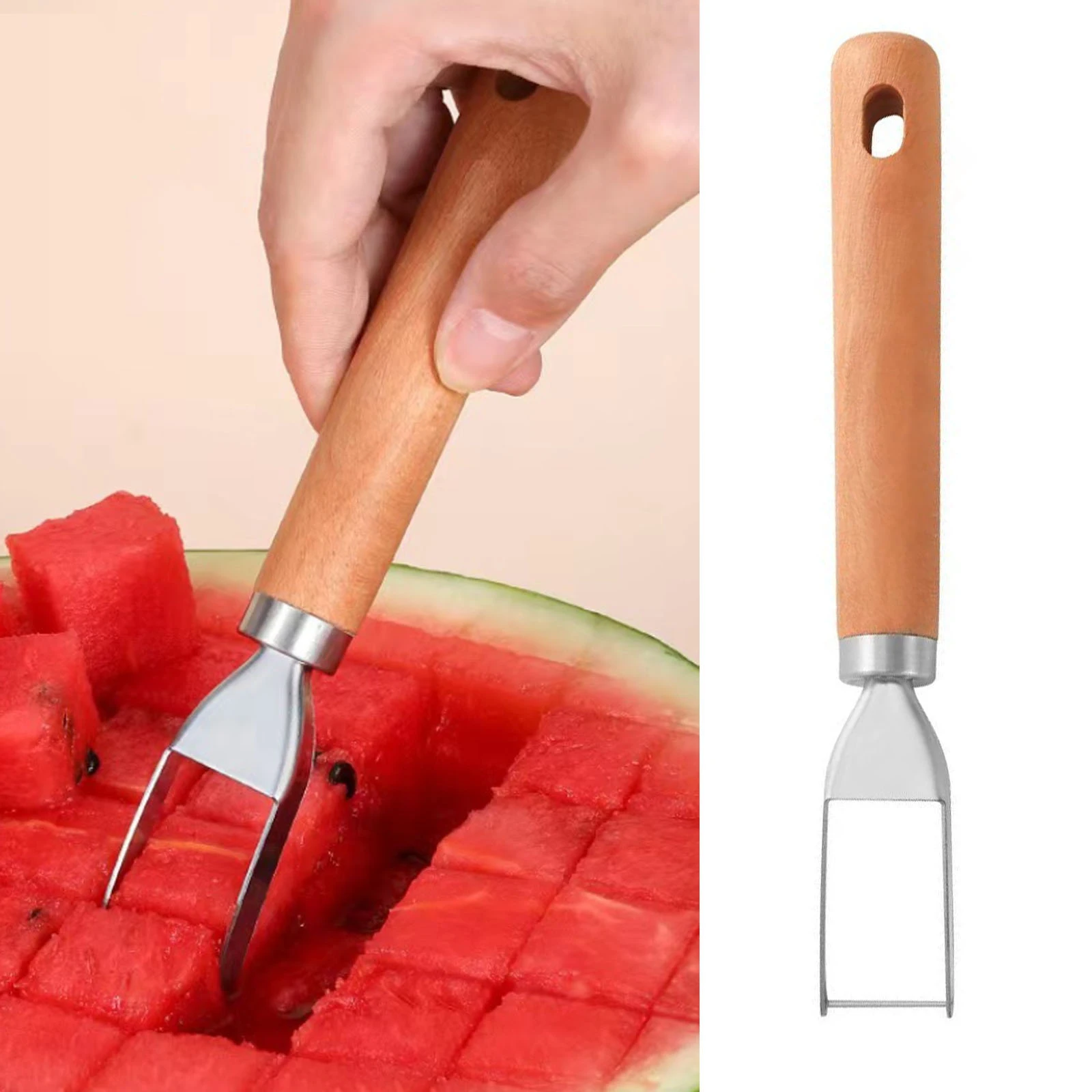 

Multifunctional Stainless Steel 2 in 1 Watermelon Knife Fork Fruit Slicer Kitchen Fruit Cutting Fork