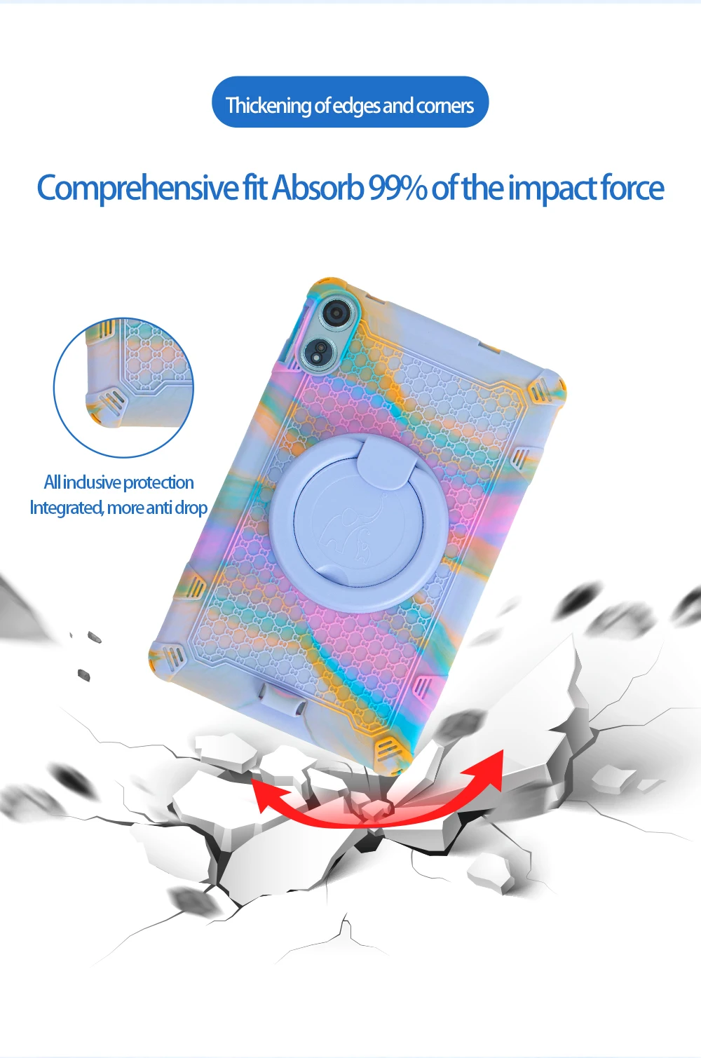 12 Rotatable Stand Case with Handle Strap - Kids Safe Soft Silicone Cover