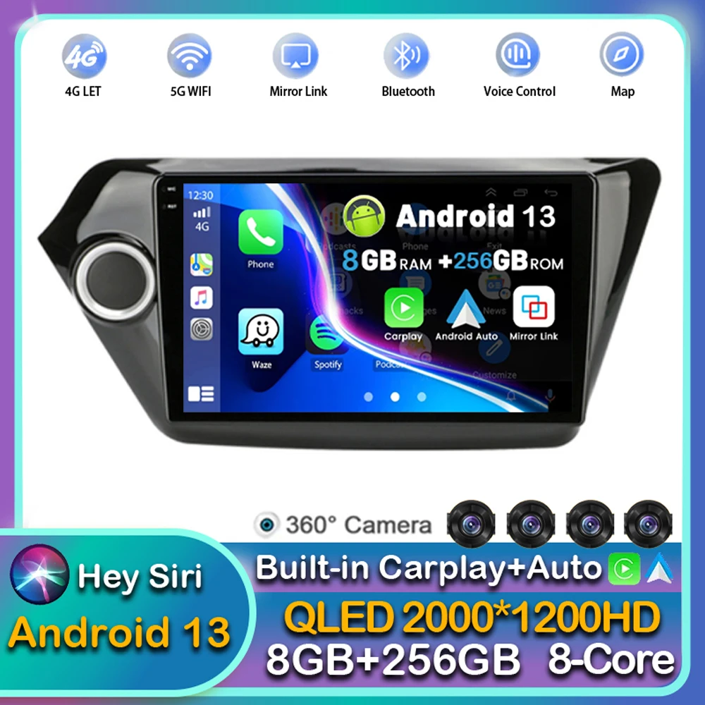 

Android13 Carplay Auto For Kia RIO 3 4 2011 2012 2013 2014 2015 2016 Car Radio Multimedia Player Video Stereo SIM 4G+WIFI BT DSP